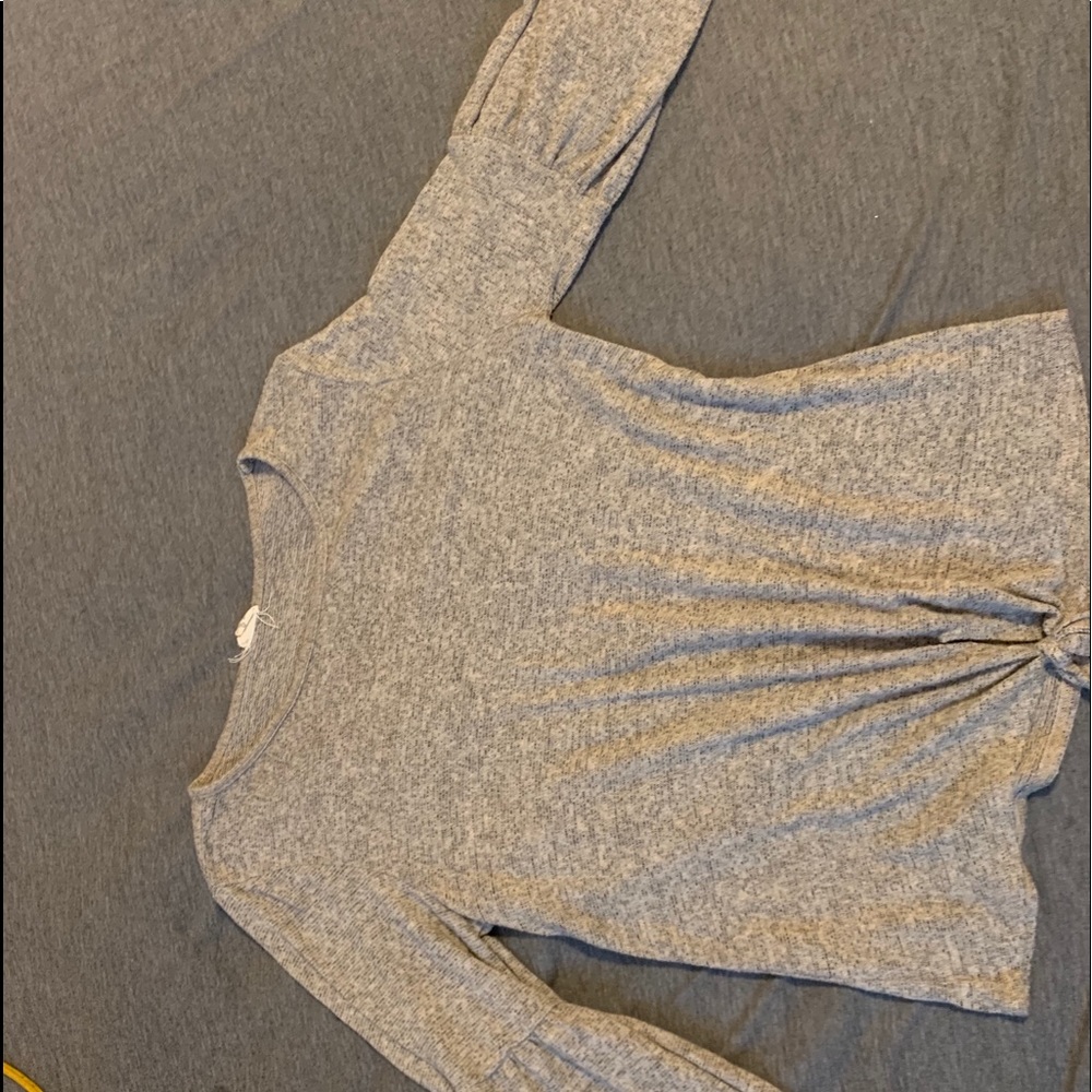 Grey long sleeve blouse with tie front